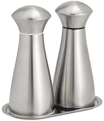 Robert Welch Signature Satin Medium Salt & Pepper Mill Set with Tray. Made from Stainless Steel. 25-Year Guarantee.