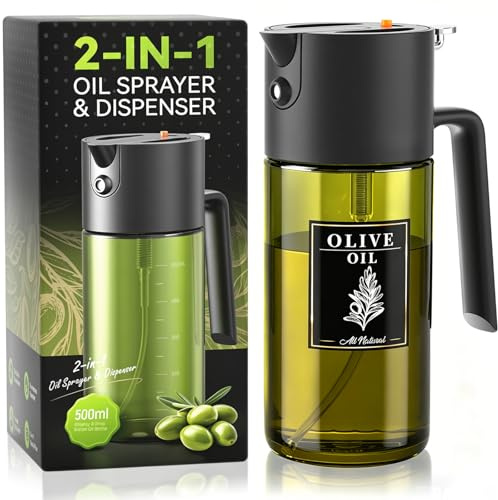 Gelibo 2-IN-1 Oil Sprayer for Cooking,Oil Dispenser for Kitchen,500ML,Black