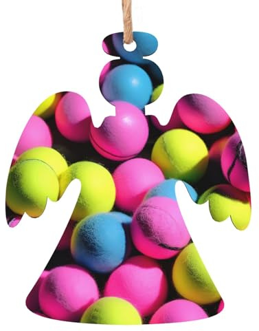 Bright Red Tennis Balls Print Wooden Hanging Decorations, Christmas Tree Accessories, Winter Wonderland Decorations