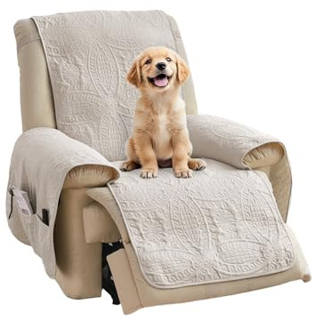 Pamhaven Beige Quilted Recliner Chair Covers, Water-Repellent Recliner Slipcovers, Lazy Boy Chair Covers, Pet Friendly Recliner Covers for Dog, Washable Armchair Protector (Recliner 22, Beige Cream)