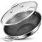 LOLYKITCH Hybrid Tri-Ply Stainless Steel Wok Pan with Lid,Ceramic Non Stick Stir-Fry Pan,Induction Cooking Pot,Oven Safe (32 CM Double Handle)