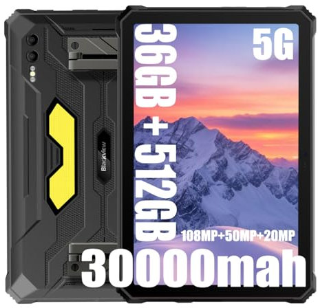 Blackview Active 10 Pro Tablet 5G Outdoor, 36GB RAM + 512GB ROM, Tableta de 11 pulgadas, 30000mAh Tableta Android 14, 108MP + 20MP Infrarrojo + 50MP, Dual SIM NFC/GPS/OTG/IP69K (Negro)