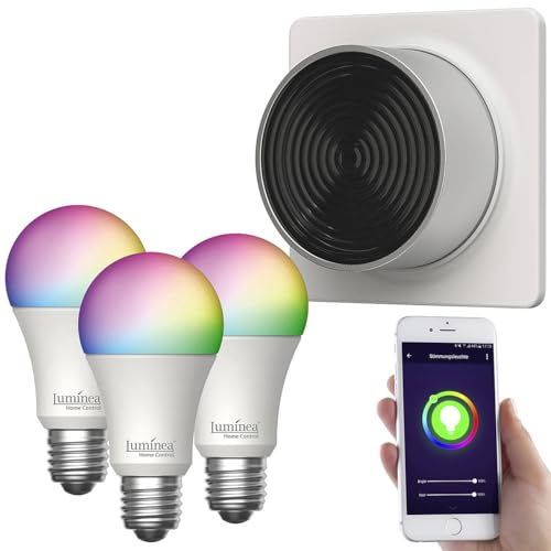 Luminea Home Control RGBW LED Lampe: 3er-Set WLAN-LED-Lampen mit Lichtschalter, E27, RGB-CCT, 14 W (LED-Birnen für Decken-Lampen, E27 farbige LED)