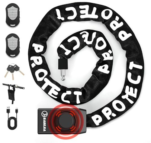 BABEJIA 120cm Candado de Cadena con 110db Alarma Antirrobo, Candado de Cadena con Recargable Alarma Antirrobo Multifuncional para Patinete, Bicicleta, Motocicleta