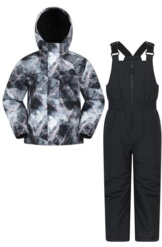 Mountain Warehouse Polar Zone Kids Jacket & Salopette Snow Set - Fleeced Lined Ski Set with Pockets, Boys & Girls - Winter Skiing, Sports & Outdoors Dark Grey Teen Size 13 Years