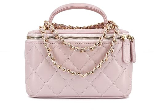 M-ioi-M Kleine Geldbörse aus echtem Leder, gesteppt, Crossbody-Tasche für Damen, Mini-Handtasche mit Tragegriff oben und goldfarbenem Kettenriemen, Sakura Pink (fester Riemen), Mini