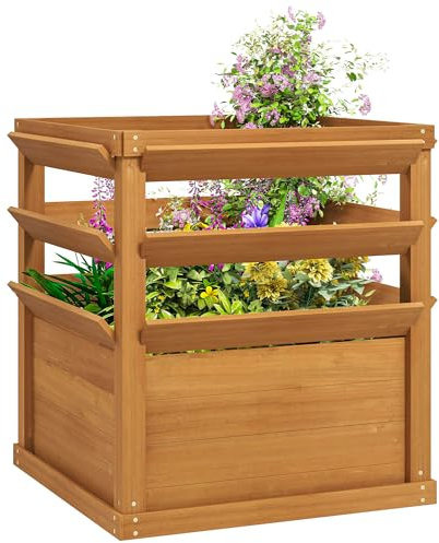 Outsunny Jardinière avec Treillis, lit surélevé de Jardin, jardinière extérieure Fond Ouvert, bac à Fleurs en Bois pour Balcon terrasse Patio, 65 x 65 x 73 cm, Marron Clair