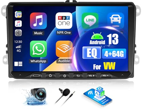 OiLiehu 4G+64G Android 13 Car Stereo for VW Passat Golf Seat POLO Leon Tiguan with Wireless CarPlay Android Auto, 9'' Touchscreen with WiFi GPS Mirror Link Bluetooth FM RDS EQ SWC Type-C Backup Camera