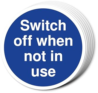Switch Off When Not In Use Fire Door Signs 80mm x 80mm Multi Pack Strong Adhesive Vinyl Stickers for Fire Door Safety (6)