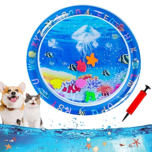 Ocean Breeze Splashland for Cats, 25/40Inchs Cat Waterbed Toy with Fish, Cat Play Pool with Fish, Interactive Pet Toy for Indoor Outdoor Cats in Summer (25Inchs-C)