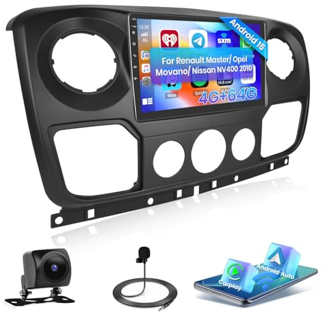 Hikity [4+64GB] Android 15 Autoradio für Renault Master/Opel Movano/Nissan NV400 2010 Radio CarPlay Android Auto Wireless Bildschrim 10 Auto Radio Bluetooth Mirror Link Navi GPS EQ DSP WiFi FM RDS