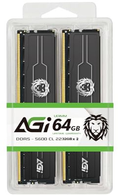 AGI UD238 64Go Kit (2x32Go) RAM DDR5 UDIMM 5600MHz pour Intel XMP AMD Expo