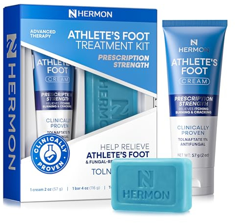 Hermon Athletes Foot Treatment Kit: Clinically Proven Antifungal Cream with Tolnaftate 1% & Tea Tree Oil Soap - Fast-Acting Relief for Itching, Burning & Cracking - 2oz Tube / 4oz Bar