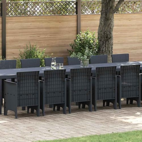 Qnhdfrt Garten-Esstischgruppe Anthrazit 400x100 cm Poly-Rattan 16-Sitzer Mattes Finish bierzeltgarnitur gartenmöbel Set für Terrasse Balkon Lounge