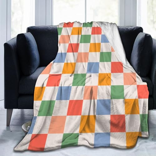 Retro-Decke im Karomuster, Vintage-Stil, 60er- und 70er-Jahre, weich, leicht, Überwurf, gemütliche Flanell-Bettüberwürfe für Sofa, Couch, Reisen, Zuhause, Zimmer, Schlafzimmer, tion, Geschenke f