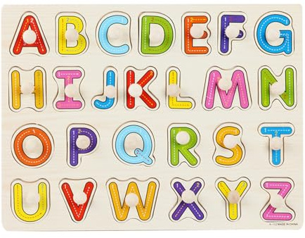 ABC-Puzzle, Alphabet-ABC-Holzpuzzle, Kleinkindspielzeug, Holz-Steckpuzzle, Montessori-Spielzeug für 3+ Jahre, Buchstaben für Kinder, Mädchen, Jungen (Großbuchstaben)