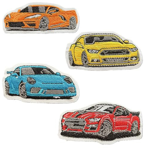 4 PCS Racing Car Funny Patch Tactical Embroidered Emblem Iron On/Sew On Applique Badge Patches for Clothing Backpack Jacket Jeans Hat Bag Pants Repair Craft Costume T-Shirt Jersey