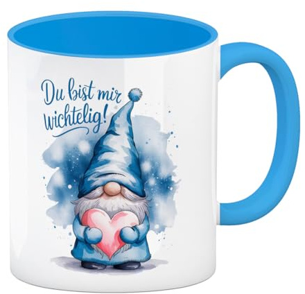Du bist mir wichtelig! Wichtel Kaffeebecher in hellblau niedliche Tasse mit Wichtel in blau und Herz