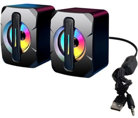 Fegtrtyoa 2 Pcs Speaker USB Subwoofer Light Emitting Mini Computer Speaker Mobile Phone Laptop Desktop Speaker HiFi Stereo Speaker