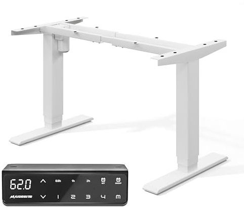 MAIDeSITe elektrisch höhenverstellbarer Schreibtisch mit quadratischen Beinen, leiser und energiesparender Motor, 4 Höhenspeicher & Sitzerinnerung, ergonomisches Stehpult-T1 Plus