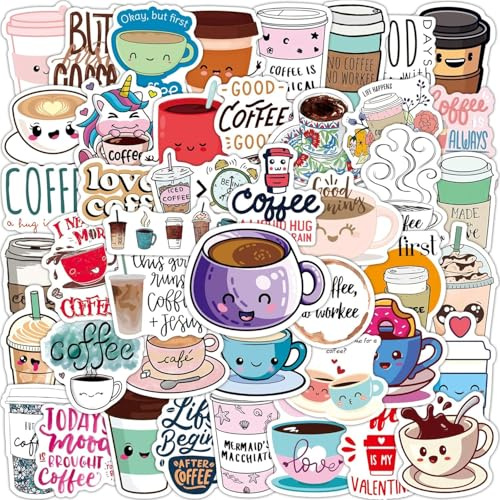 100 Stück Kaffee Aufkleber, Schöne Aesthetic Kaffee Theme Stickers, Wasserdichte Vinyl Fußball Aufkleber für Skateboard Auto Laptop Gitarre, Jugendliche und Erwachsene