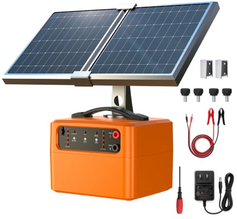 30 Meilen Solar-Elektrozaun-Ladegerät, 15 W solarbetriebenes Elektrozaun-Kit mit 6–12 kV & 0,3–1,5 J einstellbarer Ausgang, Batteriestand-LCD-Display, Allwetter für Vieh, Bauernhof, Garten
