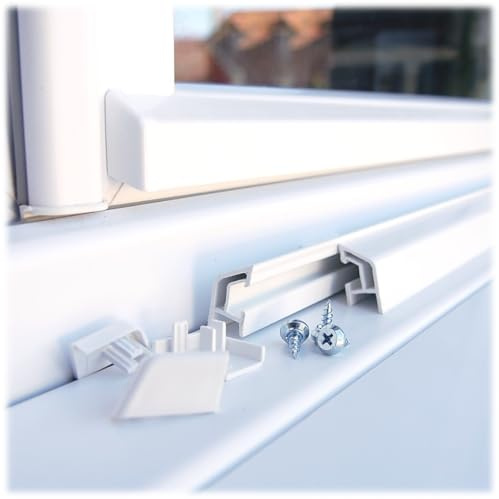 Scarico d'acqua in PVC bianco per porte e finestre (100 cm) – rettangolare 30 x 15 mm – profilo antipioggia tagliabile – kit completo con viti e punte