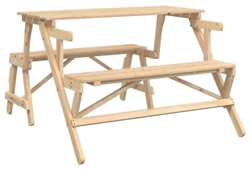 Fisinber 2-in-1 Picknicktisch klappbar Gartenbank aus Tannenholz 110cm | Verwandlung in Sekunden vom Tisch zur Bank mit Rückenlehne für Garten, Terrasse und Außenbereich.