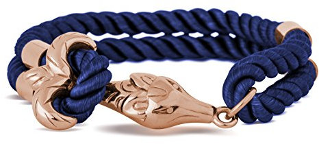 Akitsune Vulpes Armband | Armschmuck Frauen Herren Edelstahlverschluss Nylonband Fuchs Anker - Rosegold - Navyblau 17,5cm