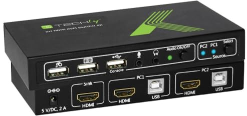 Techly 2x1 4Kx2K IDATA KVM-HDMI2U KVM Switch USB HDMI 4K 2 Way Black