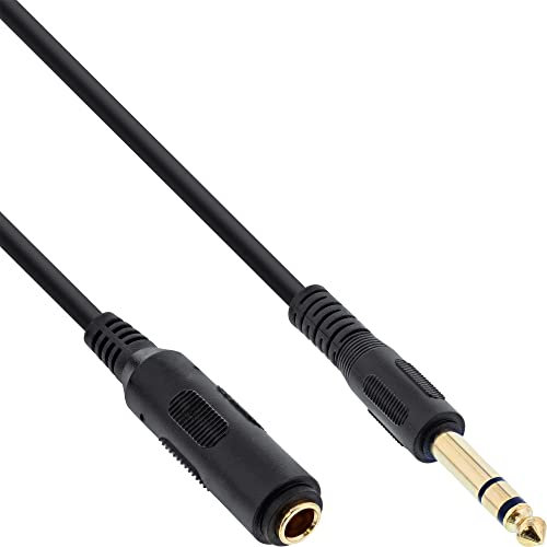 InLine - Prolunga per Cuffie, Jack da 6,3 mm su Femmina, Stereo, contatti Dorati, Nero Nero Nero 3 m
