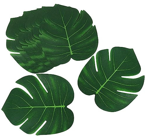 Shintop Palmenblätter Deko, 12 Stück Dschungel Deko Künstliche Blätter Palmblätter für Hawaiian Luau Jungle Beach Theme Geburtstag Party Tropische Dekorationen