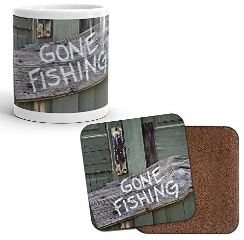 DV Mugs Ltd Mug & Coaster Set - Gone Fishing Sign Granddad Dad Brother Uncle Son #8253 (Mug & Coaster)