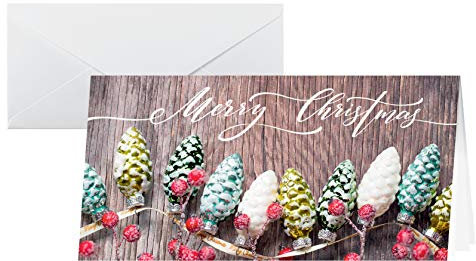 SIGEL DS062 Weihnachtskarten-Set mit Umschlag | in Holzoptik | DIN lang | 25 Stück | Christmas Garland | ideal zum Bedrucken