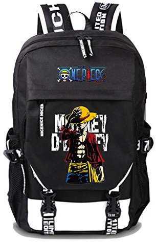 WANHONGYUE One Piece Anime Backpack Laptop Rucksack Schoolbag for Children with USB Charging Port Black / 14