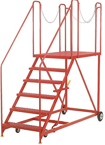 7 Tread Wide Truck Dock Loading Stairs – Non-Slip Platform Vehicle Step Ladder – 1.61m Platform Height – Handrail & Chain Safe Unloading – STRONG STEEL FRAME – Portable/Mobile Warehouse Steps