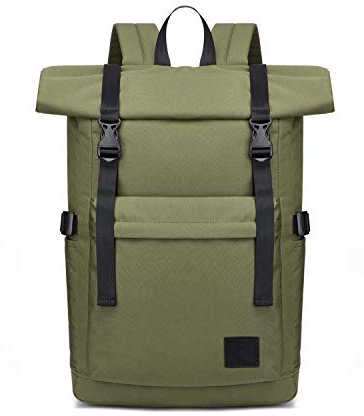 FANDARE Diebstahlsicherung Rucksack für 15.6 Zoll Laptop Roll-Top Backpack Schulrucksack Herren Damen Wasserdicht Rucksäcke zum Business Reise Schulranzen Schultasche Daypacks Grün