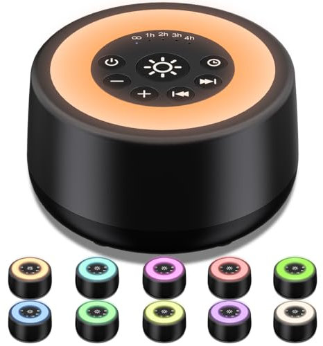 Sleepbox Macchina per il rumore del suono bianco con 25 suoni lenitivi e 10 colori luce notturna calda 4 livelli di luminosità 32 livelli di volume 5 timer e funzione di memoria perfetta per bambini