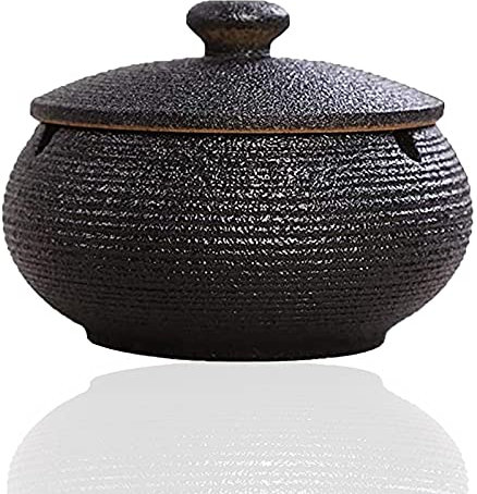 Cenicero de Cerámica con Tapa, Cenicero para Exterior o Interior Antiviento Antiolores para Casa Jardin Mesa Balcon