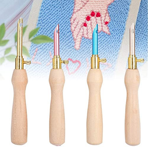 Pluma de bordado de acero inoxidable con aguja perforadora de 4 piezas con mangos madera, accesorios para herramientas de fieltro para tejer, accesorios para coser tejer enhebradoras de bricolaje,