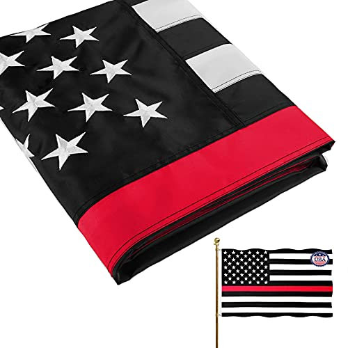 ARSOF Bestickte dünne rote Linienflaggen bestickt Sterne Polizei Feuerwehrmann Amerikanische Flaggen 3x5 Outdoor Lebendige Farben UVSchutz rot blau Streifen Banner, strapazierfähiges Polyester mit