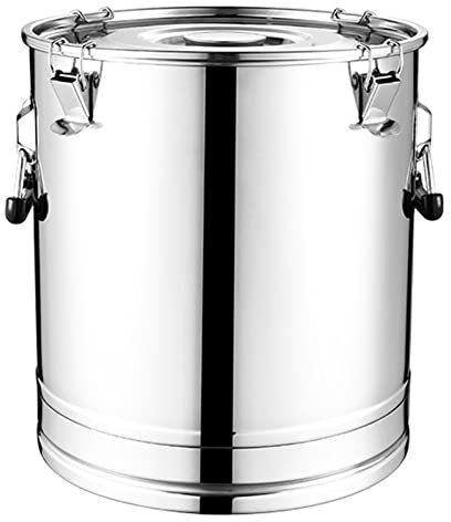 Adima 304 Edelstahl Milchkanne Mit Versiegeltem Deckel, 25-105L Milchtransporteimer Weinkübel Flasche Ölfass Teedose Tragekrug Für Flüssigkeit Fester Speicher (Runden),25L
