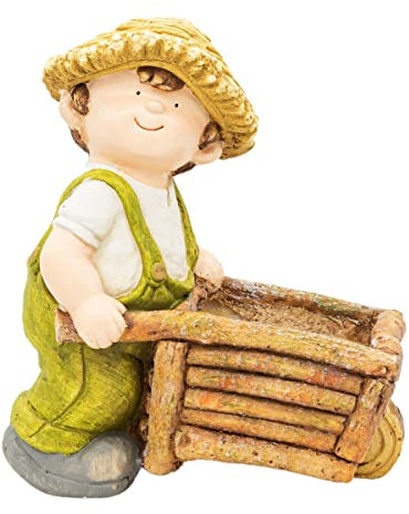 Wichtelstube-Kollektion XL Gartenfigur Dekofigur Martin mit Schubkaren als Blumentopf Outdoor ca. 39cm groß Gartenfiguren Wetterfest für Außen Gartendeko
