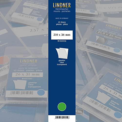 Lindner 25 Stück Klemmstreifen Länge 210 mm - in 24 verschiedenen Höhen und 2 Farben zur Auswahl (36 mm, Glasklar)