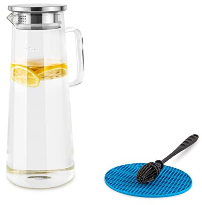 BIGHIPPY Caraffa In Vetro Da 1.8L Con Coperchio In Acciaio Inox Per Bevande Calde E Fredde (TRANSTARENT)