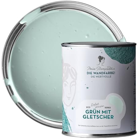 MissPompadour edelmatte Wandfarbe Grün mit Gletscher 1L - sehr hohe Deckkraft - geruchsneutrale, spritzfreie Farbe - atmungsaktive, wasserbasierte Innenfarbe/Deckenfarbe - Die Wertvolle
