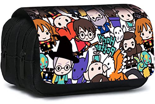 Shamoparty Magie Federmäppchen, Erweiterbar Mäppchen Teenager mit Großer Fächer, Federmäppchen Für Kinder Junge Studenten Erwachsene Federtasche,Süße Anime-Harry-Cover[Schwarz A]