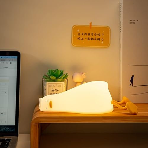 Lohoom Lying Flat Duck Night Light, LED Duck Night Light Kids Lamp LED Squishy Duck Lamp Led Animal Silicone Kids Lamp with USB Rechargeable Portable Touch Table Lamp for Kids and Women's