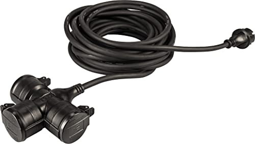Meister Gummi-Verlängerungskabel mit Dreifachkupplung 10 m – für außen (IP44) – Schuko-Kupplung – schwarz