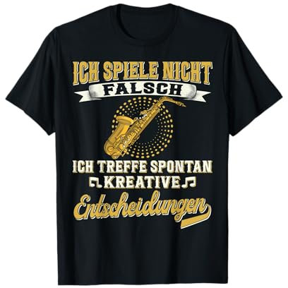 Saxophone Jazz Musik Musiker T-Shirt - Herren - Schwarz - Small - Kurzarm - Klassische Passform - Crew Neck - 100% Baumwolle - Saxophonisten Design